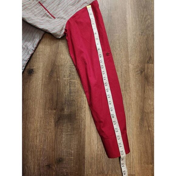 Karbon Roll Tab Sleeve Men's Slim Fit Large striped Cotton gray red Longsleeve - Picture 5 of 7